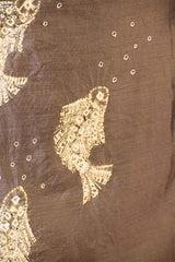 Grey Chiniya Silk Unstitched Suit with Marine Motif Embroidery