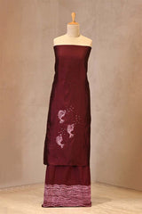 Maroon Chiniya silk suit with fish motif embroidery and matching bottom