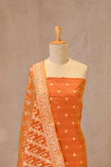 Orange Banarasi Katan Silk Unstitched Suit with Zari Buti & Dupatta