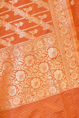 Orange Banarasi Katan Silk Unstitched Suit with Zari Buti & Dupatta