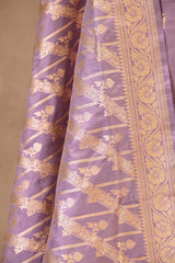 Lavender Banarasi Katan Silk Unstitched Suit with Zari Buti & Dupatta