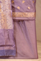 Lavender Banarasi Katan Silk Unstitched Suit with Zari Buti & Dupatta