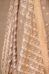 Grey Banarasi Katan Silk Unstitched Suit with Zari Buti & Dupatta