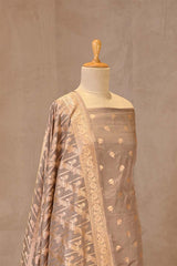 Grey Banarasi Katan Silk Unstitched Suit with Zari Buti & Dupatta