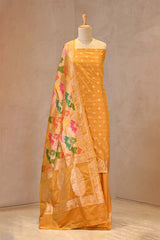 Yellow Katan silk suit set with meenakari floral buta and rangkat Banarasi dupatta