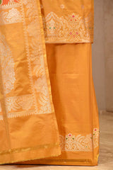 Yellow Katan Silk Unstitched Suit Set with Meenakari Buta & Rangkat Dupatta