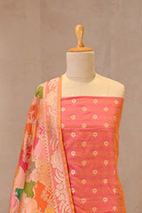 Peach Katan Silk Unstitched Suit Set with Meenakari Buta & Rangkat Dupatta
