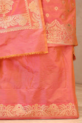 Peach Katan Silk Unstitched Suit Set with Meenakari Buta & Rangkat Dupatta