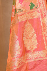 Peach Katan Silk Unstitched Suit Set with Meenakari Buta & Rangkat Dupatta