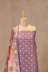 Lilac Katan Silk Unstitched Suit Set with Meenakari Buta & Rangkat Dupatta