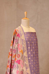 Lilac Katan Silk Unstitched Suit Set with Meenakari Buta & Rangkat Dupatta