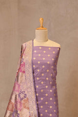 Lilac Katan Silk Unstitched Suit Set with Zari Buta & Rangkat Dupatta