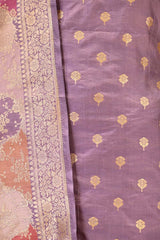 Lilac Katan Silk Unstitched Suit Set with Zari Buta & Rangkat Dupatta