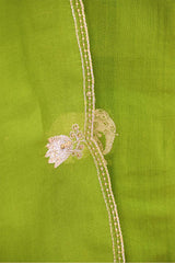 Green Chiniya Silk Suit Set with Gaja Motifs & Gold Embellished Dupatta
