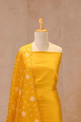 Yellow Chiniya Silk Unstitched Suit with Shibori Marine Motif Embroidery