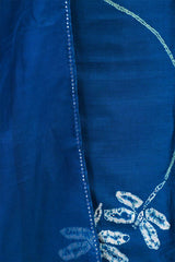 Blue Chiniya Silk Shibori Unstitched Suit with Butterfly Motif Embroidery