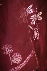 Maroon Chiniya Silk Shibori Unstitched Suit with Butterfly Motif Embroidery