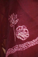 Maroon Chiniya Silk Shibori Unstitched Suit with Butterfly Motif Embroidery