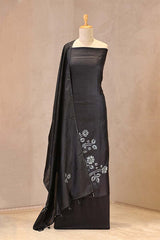 Black Chiniya Silk Shibori Unsticthed Suit With Bird Motif Embroidery