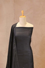 Black Chiniya Silk Shibori Unsticthed Suit With Bird Motif Embroidery