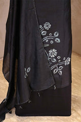 Black Chiniya Silk Shibori Unsticthed Suit With Bird Motif Embroidery