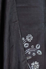 Black Chiniya Silk Shibori Unsticthed Suit With Bird Motif Embroidery