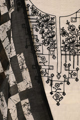 Black & White Mulmul Suit Set With Embroidey And Printed Dupatta