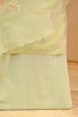 Sage Green Katan Silk Suit Set with Scalloped Organza Dupatta