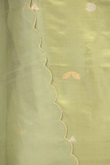 Sage Green Katan Silk Suit Set with Scalloped Organza Dupatta