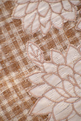 Beige Unstitched Cotton Suit Piece With Checks And Floral Grid Design