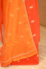 Orange Chiniya Silk Salwar Suit with Pichwai Motifs