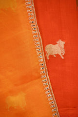 Orange Chiniya Silk Salwar Suit with Pichwai Motifs