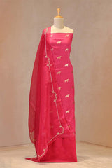 Pink Chiniya Silk Suit Set With Ashva Motifs & Gold Embellished Dupatta
