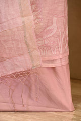 Pink Linen Three Piece Unstitched Suit Set with Floral & Pakshi Applique Work