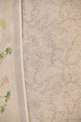 White Linen Three Piece Unstitched Suit Set with Floral Print