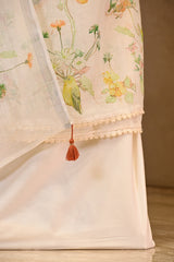 White Linen Three Piece Unstitched Suit Set with Floral Print