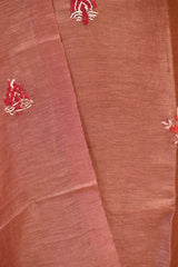 Rust Linen Three Piece Unstitched Suit Set with Resham Embroidery & Embellishment
