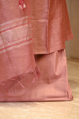 Rust Linen Three Piece Unstitched Suit Set with Resham Embroidery & Embellishment