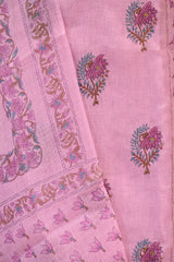 Pink Linen Three Piece Unstitched Suit Set with Floral Print and Cutdana Embellishment