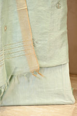 Sage Green Linen Unstitched Suit Set with Applique Work and Zardozi Embroidery