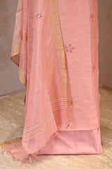 Peach Linen Unstitched Suit Set with Applique Work and Zardozi Embroidery