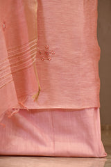 Peach Linen Unstitched Suit Set with Applique Work and Zardozi Embroidery