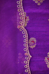 Deep Purple Raw Silk Unstitched Suit Set with Organza Silk Dupatta