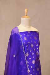 Purple Pure Raw Silk Unstitched Suit Set With Organza Dupatta