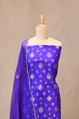 Purple Pure Raw Silk Unstitched Suit Set With Organza Dupatta