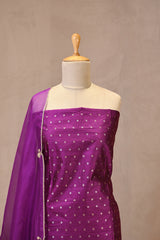 Magenta Raw Silk Three Piece Unstitched Suit Set with Zari Woven Floral Buti