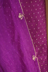 Magenta Raw Silk Three Piece Unstitched Suit Set with Zari Woven Floral Buti