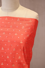 Orange Raw Silk Unstitched Suit Set with Zari Woven Star Butis