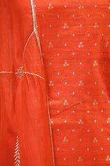Orange Raw Silk Unstitched Suit Set with Zari Woven Star Butis