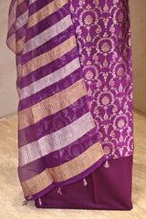 Wine Pure Raw Silk Unstitched Suit Set with Watergold Zari Woven Floral Jaal